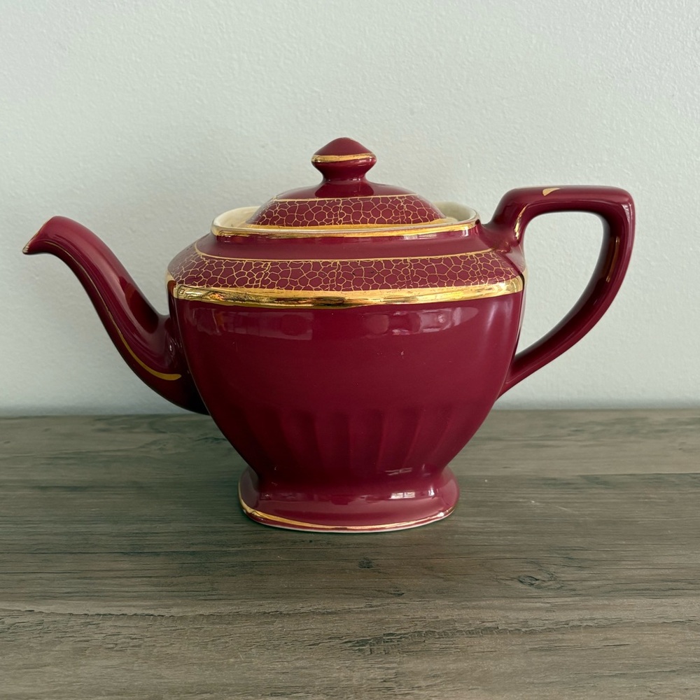 Vintage Hall Maroon Gold Teapot with Lid